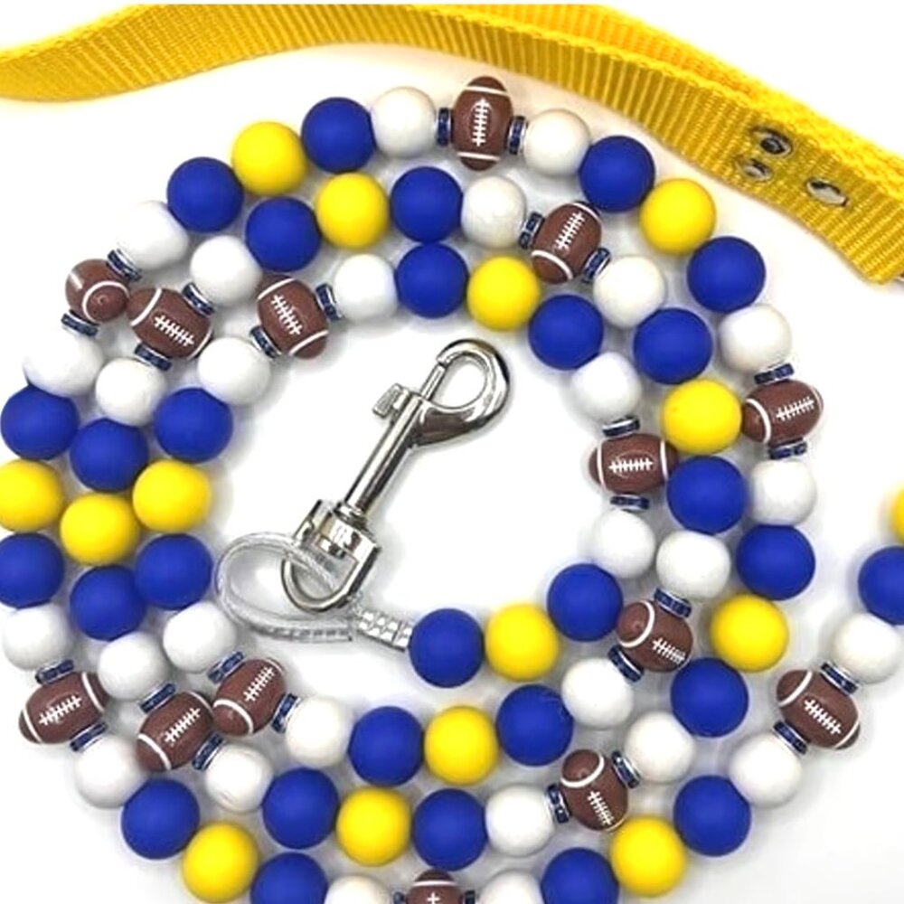Boujee Beaded Football Dog Leash - NFL - College Colors Blue, Yellow & White